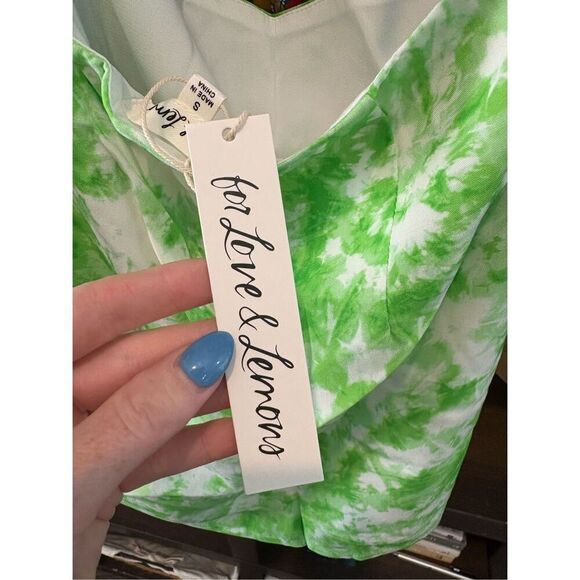 NWT For Love & Lemons Devon Green & White Tie Dye Mini Dress Size Small - Picture 9 of 9